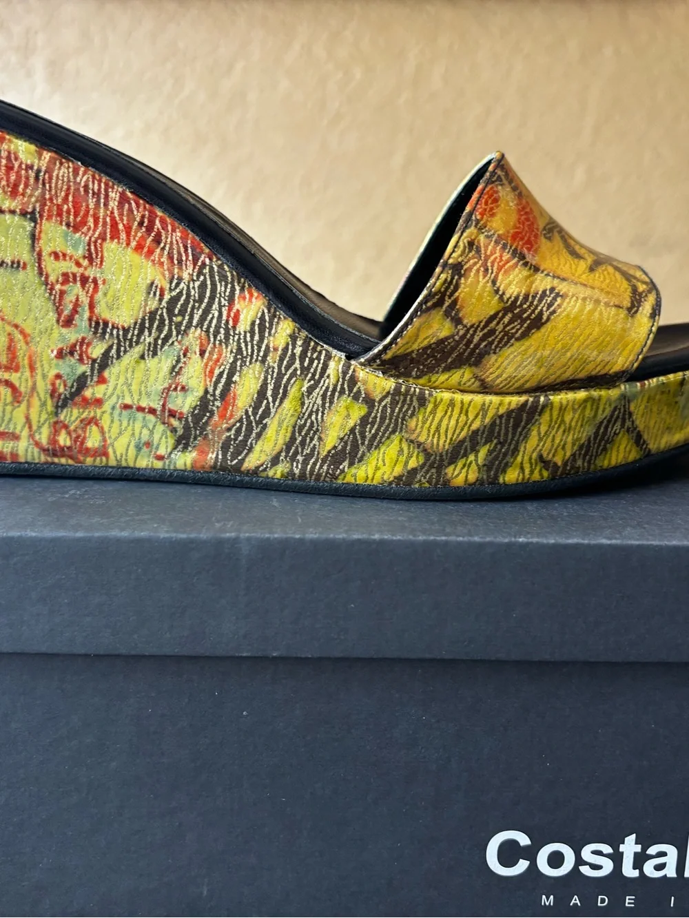 Costa Blanca Yellow Multi-Pattern Wedge Sandals